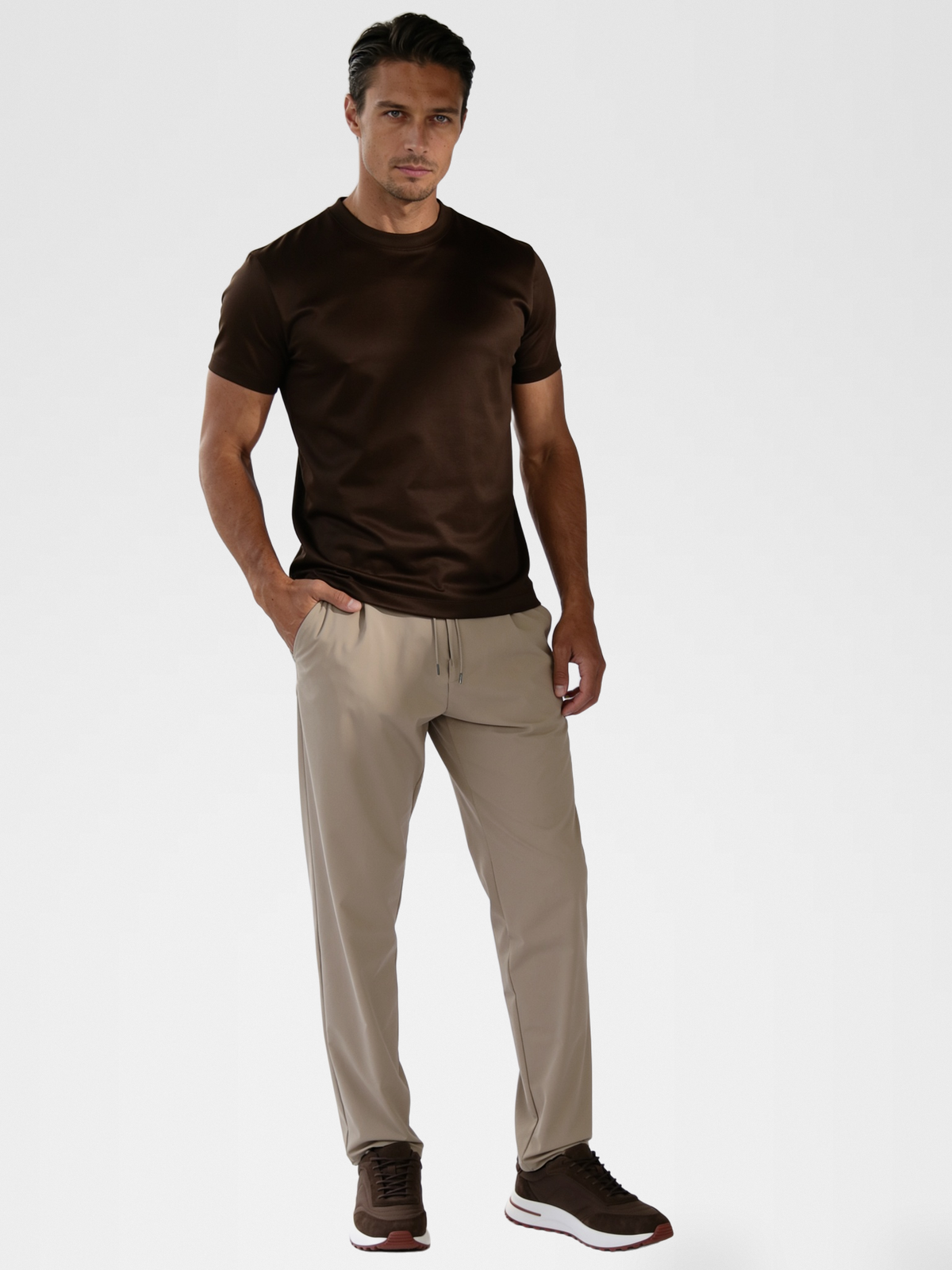lp brown shoe, beige urbanpants, espresso imperial tee — european2 — Hero Front