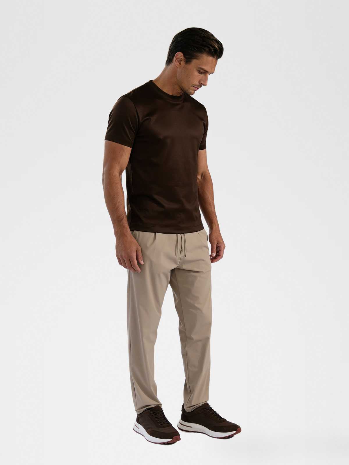 lp brown shoe, beige urbanpants, espresso imperial tee — european2 — Detail / Look Down