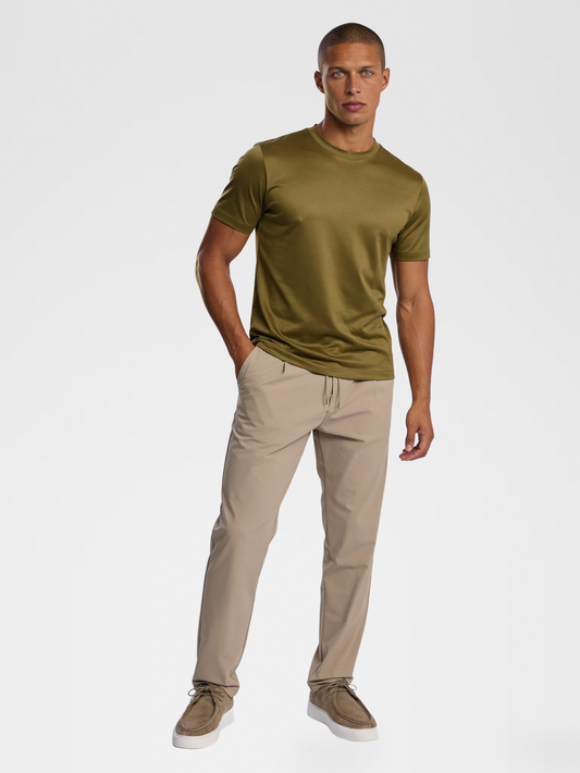 beige urbanpants, taupe shoe, olive imperial tee — lightskin_model — Hero Front