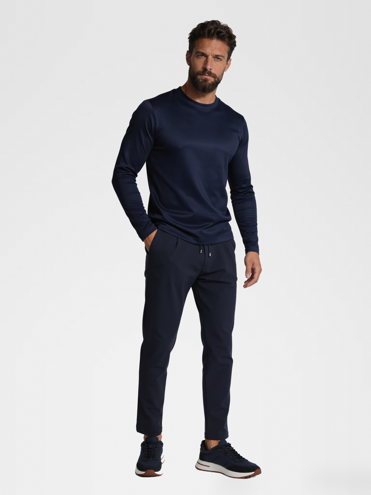navy imperial long sleeve, midnight blue smart pants, lp navy shoe — luxury_european — Hero Front