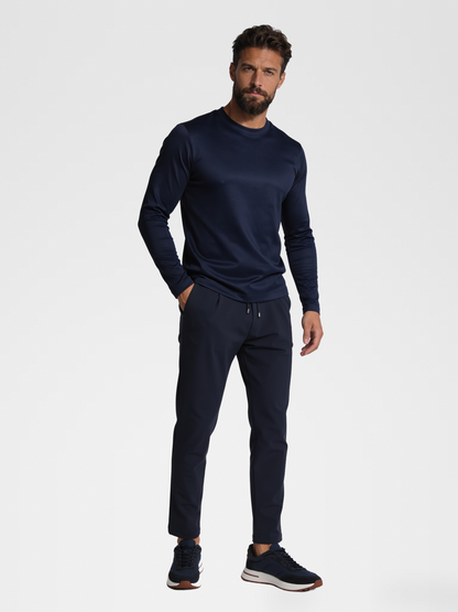 navy imperial long sleeve, midnight blue smart pants, lp navy shoe — luxury_european — Hero Front
