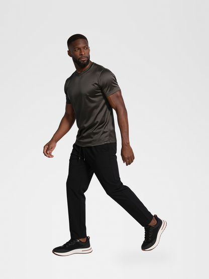 grey imperial tee, black urbanpants, lp black shoe — qp — Walking