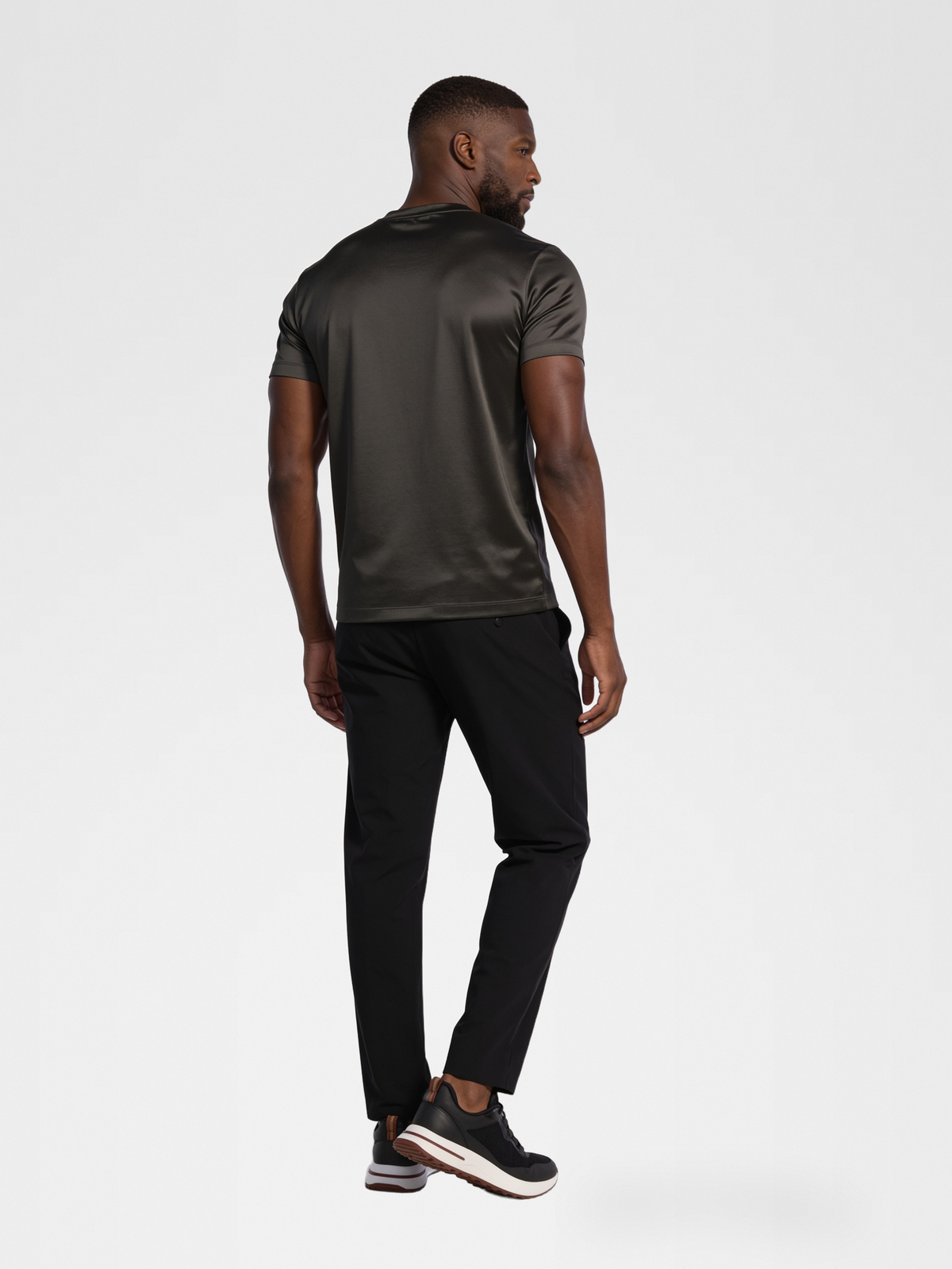 grey imperial tee, black urbanpants, lp black shoe — qp — Back View